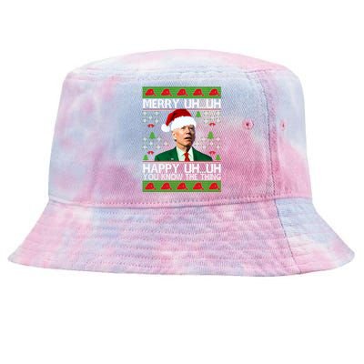 Funny Santa Joe Biden Merry Uh Uh Christmas Ugly Memes Anti Biden Ugly Christmas Tie-Dyed Bucket Hat