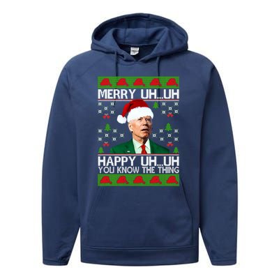 Funny Santa Joe Biden Merry Uh Uh Christmas Ugly Memes Anti Biden Ugly Christmas Performance Fleece Hoodie