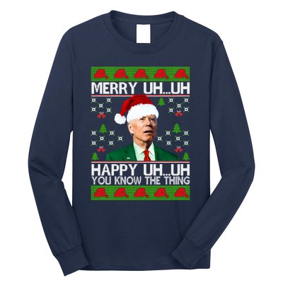 Funny Santa Joe Biden Merry Uh Uh Christmas Ugly Memes Anti Biden Ugly Christmas Long Sleeve Shirt