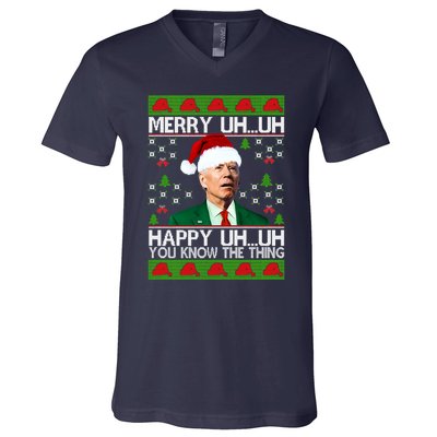 Funny Santa Joe Biden Merry Uh Uh Christmas Ugly Memes Anti Biden Ugly Christmas V-Neck T-Shirt