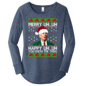 Funny Santa Joe Biden Merry Uh Uh Christmas Ugly Memes Anti Biden Ugly Christmas Women's Perfect Tri Tunic Long Sleeve Shirt