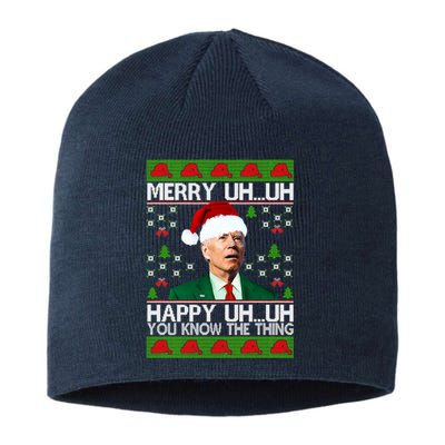 Funny Santa Joe Biden Merry Uh Uh Christmas Ugly Memes Anti Biden Ugly Christmas Sustainable Beanie