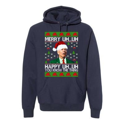 Funny Santa Joe Biden Merry Uh Uh Christmas Ugly Memes Anti Biden Ugly Christmas Premium Hoodie