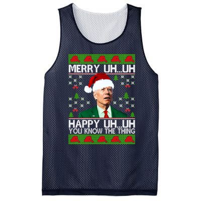 Funny Santa Joe Biden Merry Uh Uh Christmas Ugly Memes Anti Biden Ugly Christmas Mesh Reversible Basketball Jersey Tank