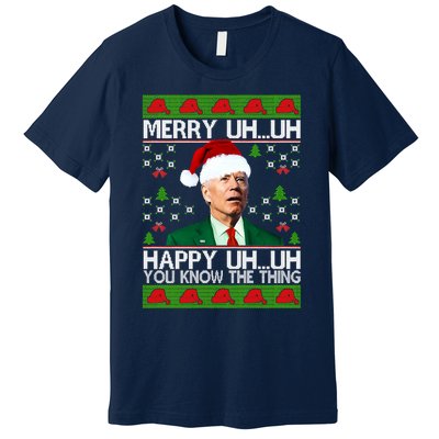 Funny Santa Joe Biden Merry Uh Uh Christmas Ugly Memes Anti Biden Ugly Christmas Premium T-Shirt