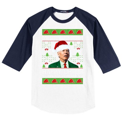 Funny Santa Joe Biden Merry Uh Uh Christmas Ugly Memes Anti Biden Ugly Christmas Baseball Sleeve Shirt