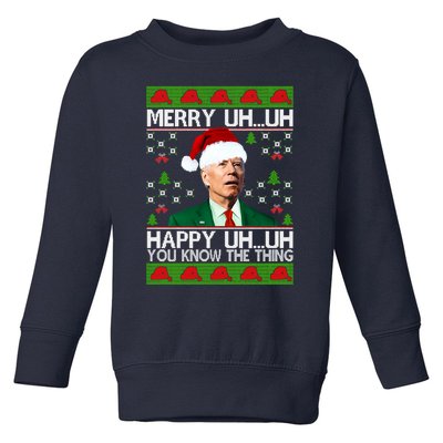 Funny Santa Joe Biden Merry Uh Uh Christmas Ugly Memes Anti Biden Ugly Christmas Toddler Sweatshirt