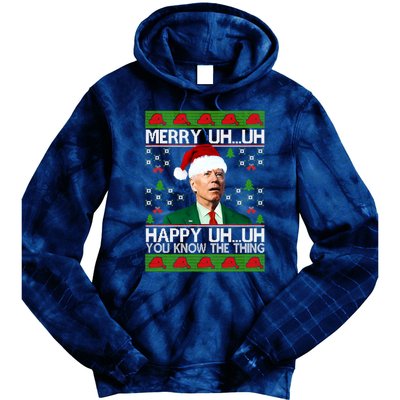 Funny Santa Joe Biden Merry Uh Uh Christmas Ugly Memes Anti Biden Ugly Christmas Tie Dye Hoodie