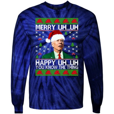 Funny Santa Joe Biden Merry Uh Uh Christmas Ugly Memes Anti Biden Ugly Christmas Tie-Dye Long Sleeve Shirt