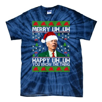 Funny Santa Joe Biden Merry Uh Uh Christmas Ugly Memes Anti Biden Ugly Christmas Tie-Dye T-Shirt