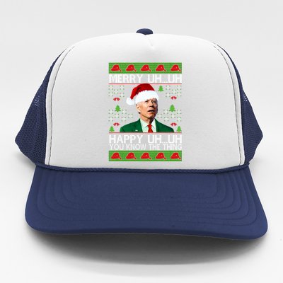 Funny Santa Joe Biden Merry Uh Uh Christmas Ugly Memes Anti Biden Ugly Christmas Trucker Hat