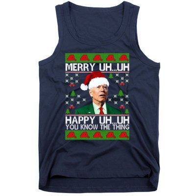 Funny Santa Joe Biden Merry Uh Uh Christmas Ugly Memes Anti Biden Ugly Christmas Tank Top