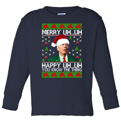 Funny Santa Joe Biden Merry Uh Uh Christmas Ugly Memes Anti Biden Ugly Christmas Toddler Long Sleeve Shirt