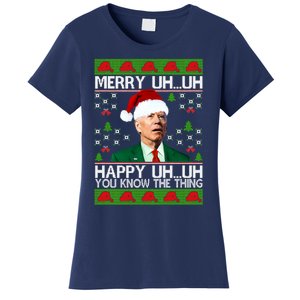 Funny Santa Joe Biden Merry Uh Uh Christmas Ugly Memes Anti Biden Ugly Christmas Women's T-Shirt