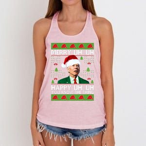 Funny Santa Joe Biden Merry Uh Uh Christmas Ugly Memes Anti Biden Ugly Christmas Women's Knotted Racerback Tank