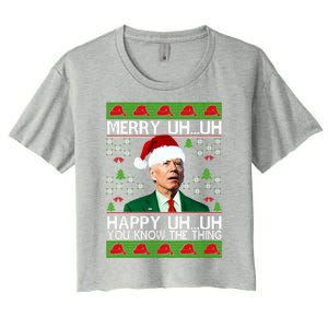 Funny Santa Joe Biden Merry Uh Uh Christmas Ugly Memes Anti Biden Ugly Christmas Women's Crop Top Tee