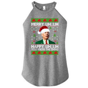 Funny Santa Joe Biden Merry Uh Uh Christmas Ugly Memes Anti Biden Ugly Christmas Women's Perfect Tri Rocker Tank