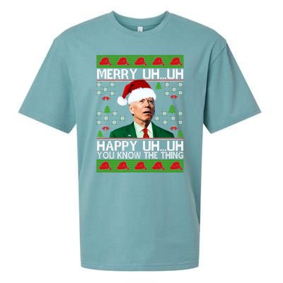 Funny Santa Joe Biden Merry Uh Uh Christmas Ugly Memes Anti Biden Ugly Christmas Sueded Cloud Jersey T-Shirt