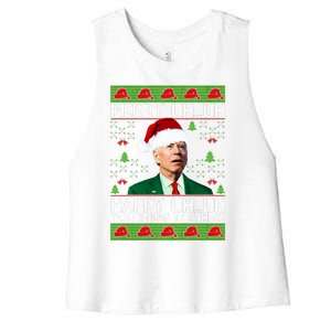 Funny Santa Joe Biden Merry Uh Uh Christmas Ugly Memes Anti Biden Ugly Christmas Women's Racerback Cropped Tank