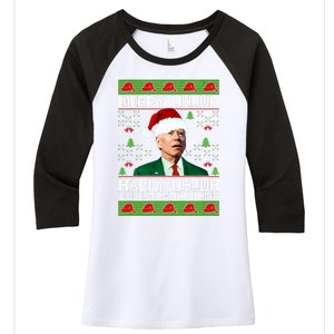 Funny Santa Joe Biden Merry Uh Uh Christmas Ugly Memes Anti Biden Ugly Christmas Women's Tri-Blend 3/4-Sleeve Raglan Shirt