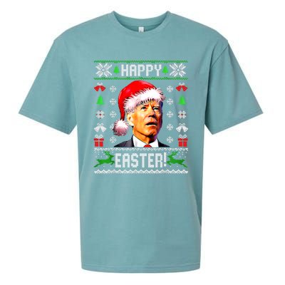 Funny Santa Joe Biden Happy Easter Ugly Christmas Confused Gift Sueded Cloud Jersey T-Shirt