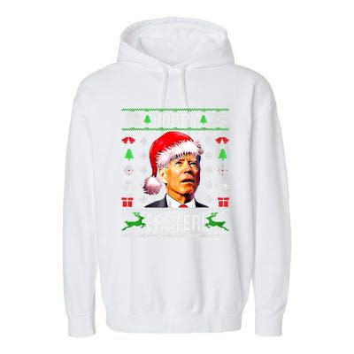 Funny Santa Joe Biden Happy Easter Ugly Christmas Confused Gift Garment-Dyed Fleece Hoodie