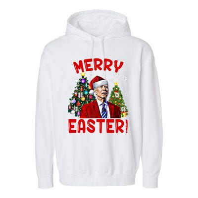 Funny Santa Joe Biden Happy Easter Ugly Christmas Confused Gift Garment-Dyed Fleece Hoodie