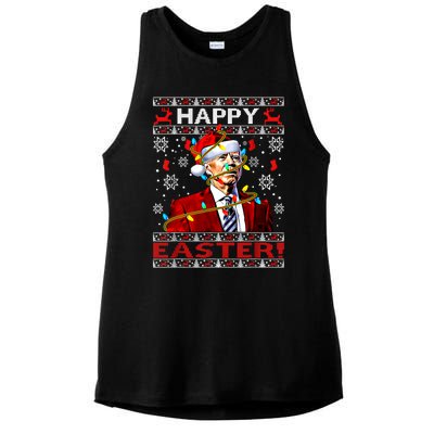 Funny Santa Joe Biden Happy Easter Ugly Christmas Lights Gift Ladies PosiCharge Tri-Blend Wicking Tank