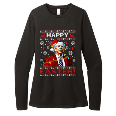 Funny Santa Joe Biden Happy Easter Ugly Christmas Lights Gift Womens CVC Long Sleeve Shirt