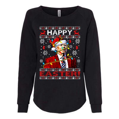 Funny Santa Joe Biden Happy Easter Ugly Christmas Lights Gift Womens California Wash Sweatshirt