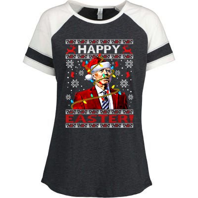 Funny Santa Joe Biden Happy Easter Ugly Christmas Lights Gift Enza Ladies Jersey Colorblock Tee