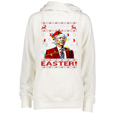 Funny Santa Joe Biden Happy Easter Ugly Christmas Lights Gift Womens Funnel Neck Pullover Hood