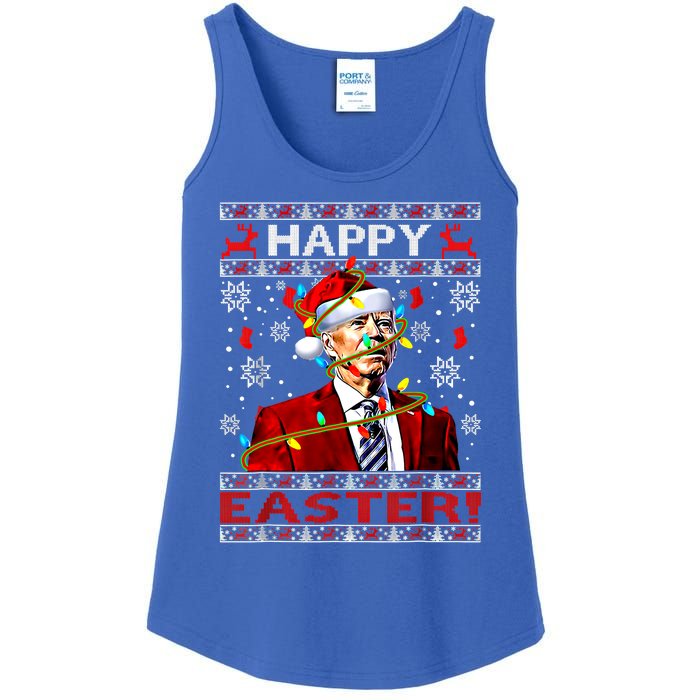 Funny Santa Joe Biden Happy Easter Ugly Christmas Lights Gift Ladies Essential Tank