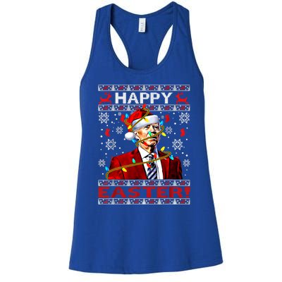 Funny Santa Joe Biden Happy Easter Ugly Christmas Lights Gift Women's Racerback Tank