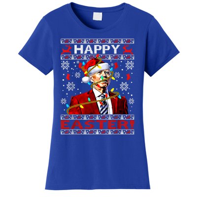 Funny Santa Joe Biden Happy Easter Ugly Christmas Lights Gift Women's T-Shirt