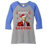 Funny Santa Joe Biden Happy Easter Ugly Christmas Lights Gift Women's Tri-Blend 3/4-Sleeve Raglan Shirt