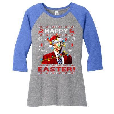 Funny Santa Joe Biden Happy Easter Ugly Christmas Lights Gift Women's Tri-Blend 3/4-Sleeve Raglan Shirt