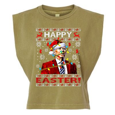 Funny Santa Joe Biden Happy Easter Ugly Christmas Lights Gift Garment-Dyed Women's Muscle Tee