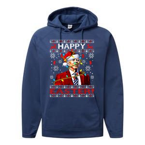 Funny Santa Joe Biden Happy Easter Ugly Christmas Lights Gift Performance Fleece Hoodie