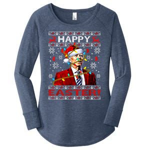 Funny Santa Joe Biden Happy Easter Ugly Christmas Lights Gift Women's Perfect Tri Tunic Long Sleeve Shirt