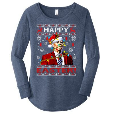 Funny Santa Joe Biden Happy Easter Ugly Christmas Lights Gift Women's Perfect Tri Tunic Long Sleeve Shirt