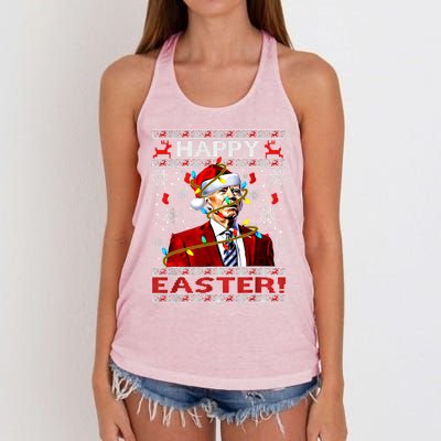 Funny Santa Joe Biden Happy Easter Ugly Christmas Lights Gift Women's Knotted Racerback Tank