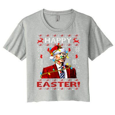 Funny Santa Joe Biden Happy Easter Ugly Christmas Lights Gift Women's Crop Top Tee