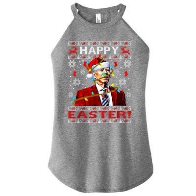 Funny Santa Joe Biden Happy Easter Ugly Christmas Lights Gift Women's Perfect Tri Rocker Tank