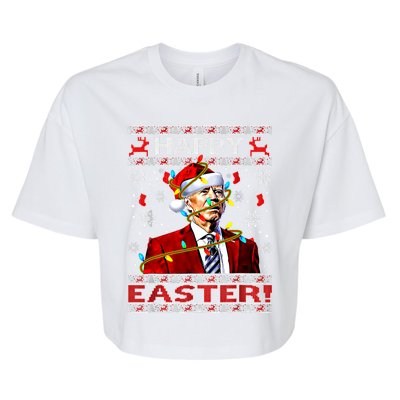 Funny Santa Joe Biden Happy Easter Ugly Christmas Lights Gift Bella+Canvas Jersey Crop Tee