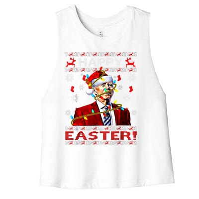 Funny Santa Joe Biden Happy Easter Ugly Christmas Lights Gift Women's Racerback Cropped Tank