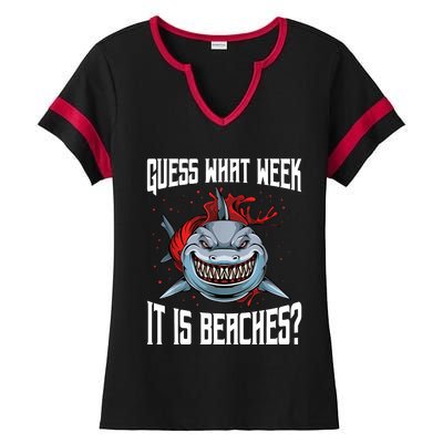 Funny Shark Joke Guess What Week It Is Sarcastic Party Beach Ladies Halftime Notch Neck Tee