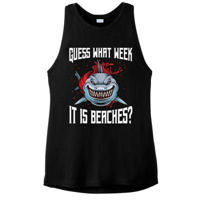 Funny Shark Joke Guess What Week It Is Sarcastic Party Beach Ladies PosiCharge Tri-Blend Wicking Tank