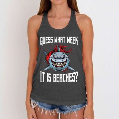 Funny Shark Joke Guess What Week It Is Sarcastic Party Beach Women's Knotted Racerback Tank