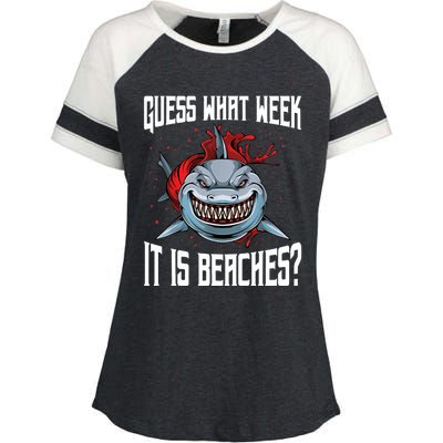 Funny Shark Joke Guess What Week It Is Sarcastic Party Beach Enza Ladies Jersey Colorblock Tee